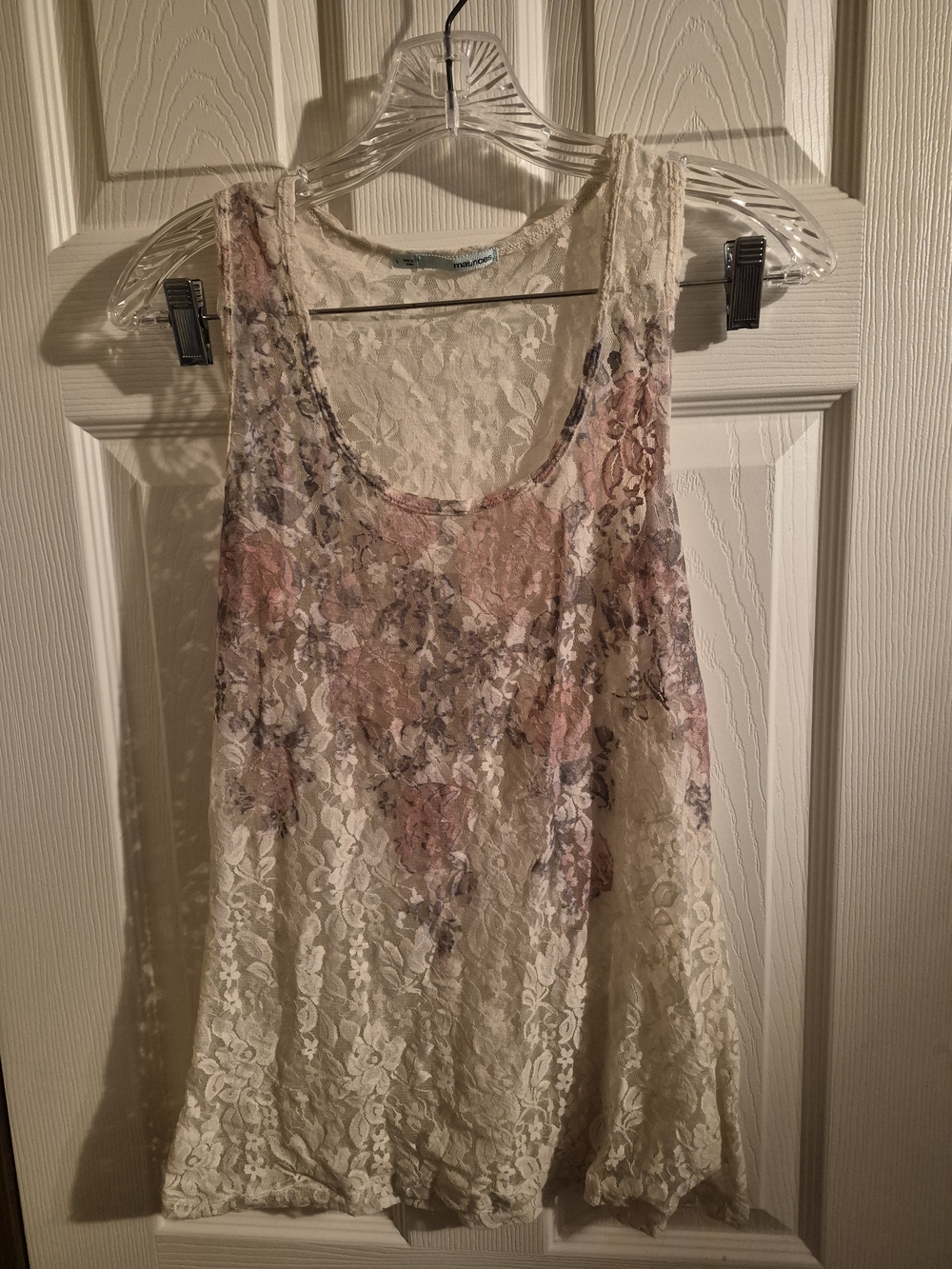 Maurices Ivory Lace Floral Camisole with Pink and Gray Accents